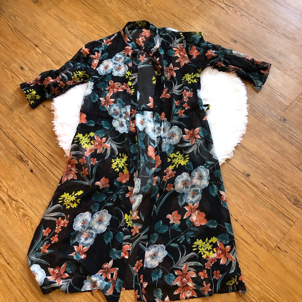 Zara Basic Collection Sheer Floral Duster Cardigan